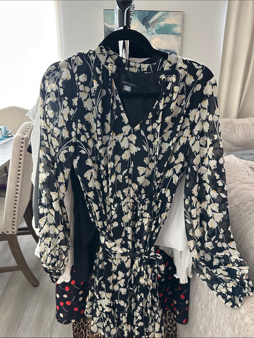 Tommy Hilfiger Black Dress with Cream Floral Print